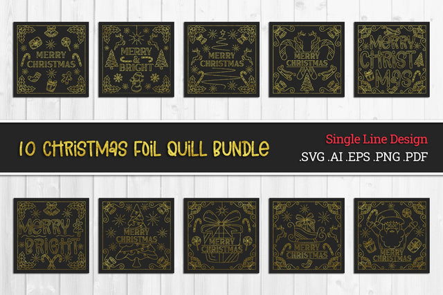 Single Line Design Christmas Card SVG for Foil Quill BUNDLE SVG Slim Studio 