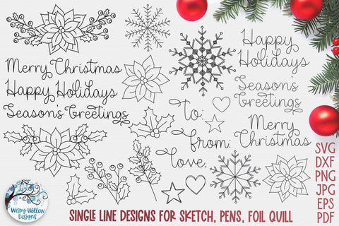 Single Line Design Christmas SVG Bundle SVG Wispy Willow Designs 