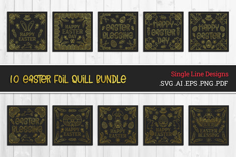 Single Line Design Easter Cards for Foil Quill BUNDLE SVG Slim Studio 