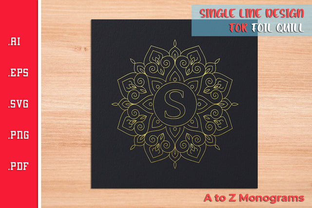 Single Line Design Mandala Monograms A to Z SVG For Foil Quill SVG Slim Studio 
