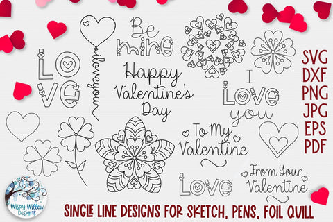 Single Line Design Valentine's Day SVG Bundle SVG Wispy Willow Designs 