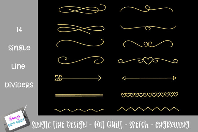 Single Line Dividers - 14 Foil Quill / Sketch Designs SVG Stacy's Digital Designs 