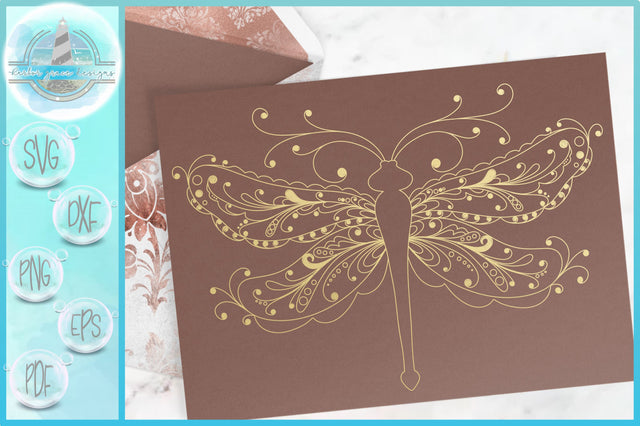 Single Line Foil Quill Dragonfly Mandala Zentangle SVG SVG Harbor Grace Designs