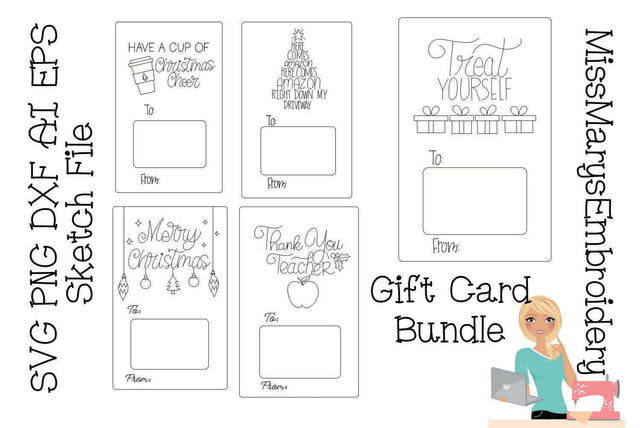 Single Line Gift Card Set | Gift Card SVG | Single Line SVG Sketch DESIGN MissMarysEmbroidery 