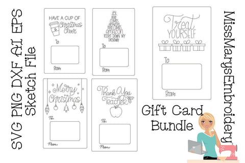 Single Line Gift Card Set | Gift Card SVG | Single Line SVG Sketch DESIGN MissMarysEmbroidery 