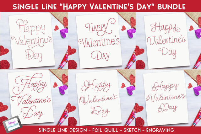 Single Line Happy Valentine's Day Bundle | 6 designs SVG Stacy's Digital Designs 
