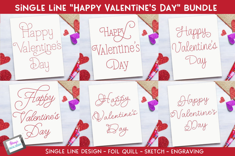 Single Line Happy Valentine's Day Bundle | 6 designs SVG Stacy's Digital Designs 