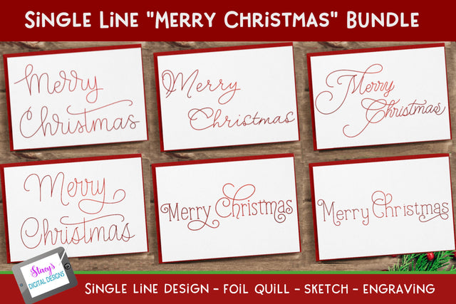 Single Line Merry Christmas Bundle - 6 foil quill designs SVG Stacy's Digital Designs 