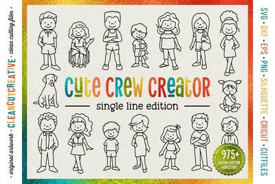 single line STICK FAMILY | foil quill transfer tool SVG sketch file | 975+ cartoon people Sketch DESIGN CleanCutCreative 