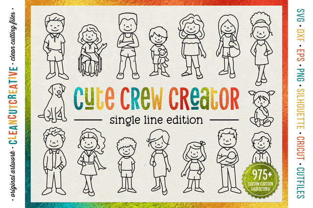 single line STICK FAMILY | foil quill transfer tool SVG sketch file | 975+ cartoon people Sketch DESIGN CleanCutCreative 