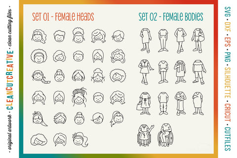 single line STICK FAMILY | foil quill transfer tool SVG sketch file | 975+ cartoon people Sketch DESIGN CleanCutCreative 