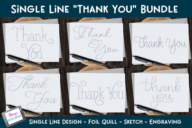 Single Line Thank You Bundle | 6 foil quill designs SVG Stacy's Digital Designs 