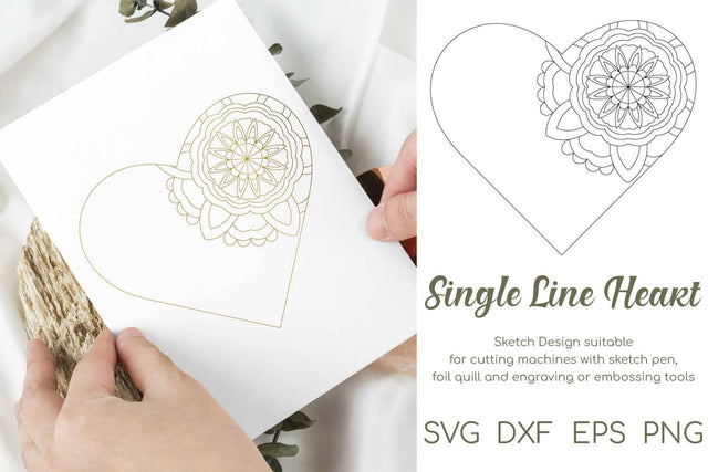 Single Line Valentine's Day Mandala Heart | Sketch for Foil Quill Designs SVG Petunia Digital Design 