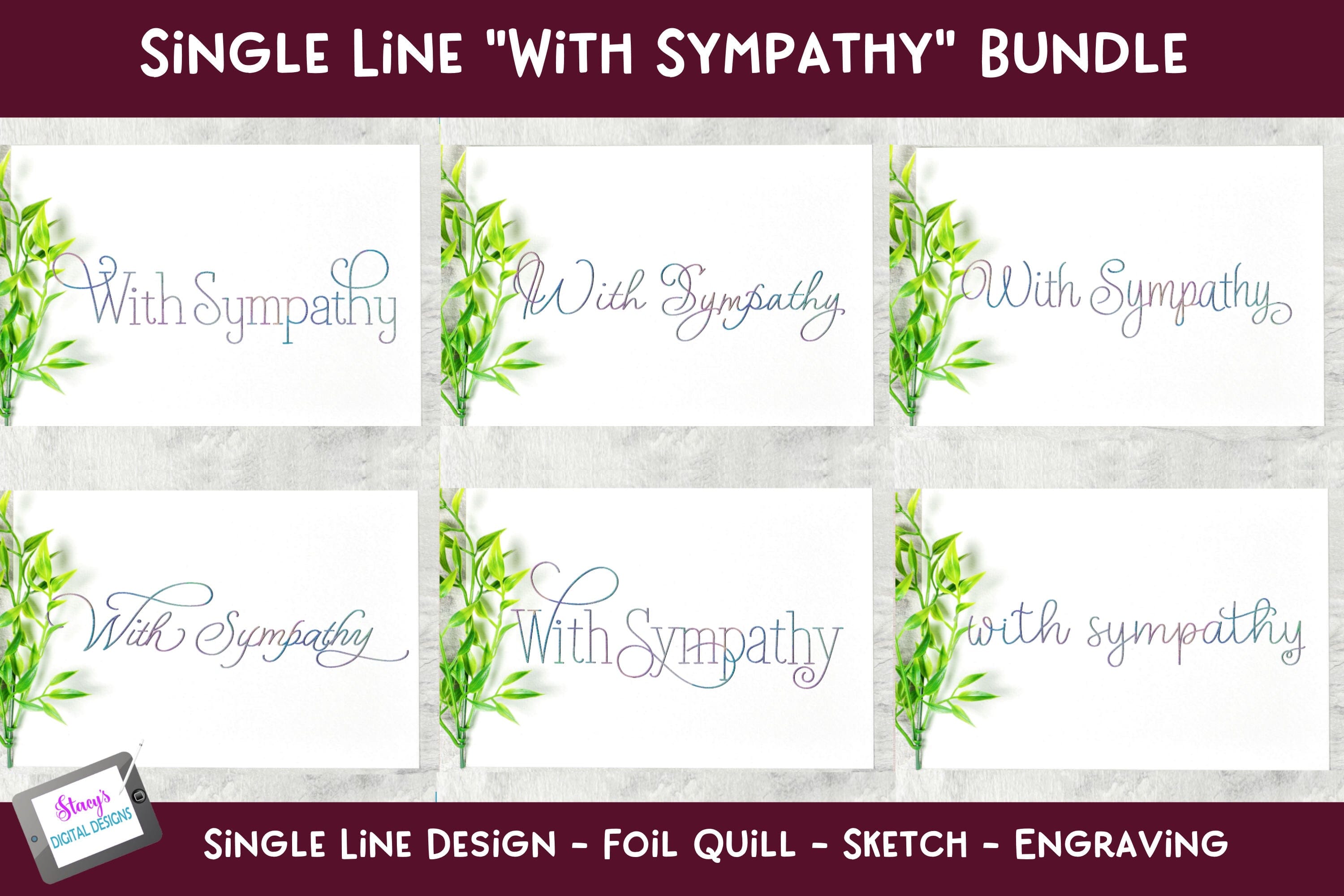 Single Line With Sympathy Bundle | 6 Foil Quill Designs - So Fontsy