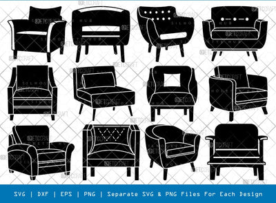 Single Sofa Silhouette, Single Sofa SVG, Furniture Svg, Living Room Chair Svg, Single Sofa Bundle, SB00827 SVG ETC Craft 