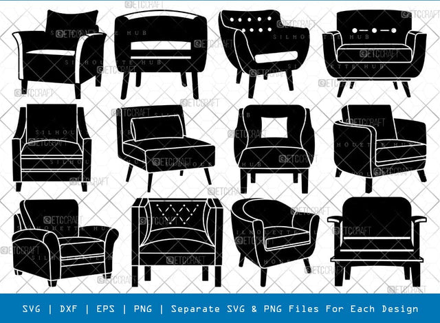 Single Sofa Silhouette, Single Sofa SVG, Furniture Svg, Living Room Chair Svg, Single Sofa Bundle, SB00827 SVG ETC Craft 
