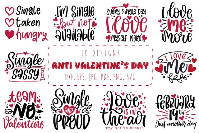 Singles Awareness Day Quotes SVG Bundle, Anti Valentine's Day SVG dapiyupi store 