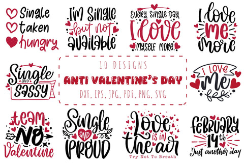 Singles Awareness Day Quotes SVG Bundle, Anti Valentine's Day SVG dapiyupi store 