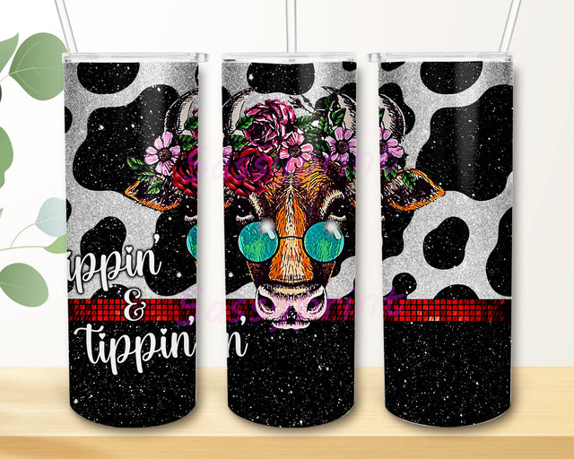 Sippin’ & Tippin’ Cow Print Skinny Tumbler Design Straight & Tapered Sublimation Wrap Design, Cow 20oz Skinny Tumbler Wraps Sublimation sassyprint 