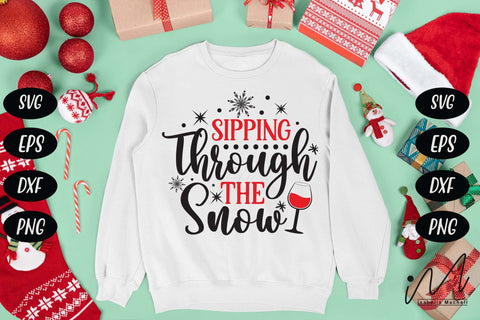 Sipping through the Snow svg, Christmas drinkware svg, Sipping Through svg, Merry Christmas Svg, Funny Christmas Svg, Christmas Wine Svg, Wine Quote Svg SVG Isabella Machell 