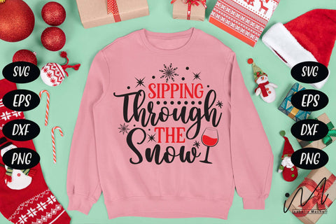 Sipping through the Snow svg, Christmas drinkware svg, Sipping Through svg, Merry Christmas Svg, Funny Christmas Svg, Christmas Wine Svg, Wine Quote Svg SVG Isabella Machell 