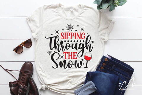 Sipping through the Snow svg, Christmas drinkware svg, Sipping Through svg, Merry Christmas Svg, Funny Christmas Svg, Christmas Wine Svg, Wine Quote Svg SVG Isabella Machell 
