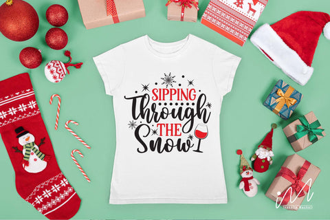Sipping through the Snow svg, Christmas drinkware svg, Sipping Through svg, Merry Christmas Svg, Funny Christmas Svg, Christmas Wine Svg, Wine Quote Svg SVG Isabella Machell 