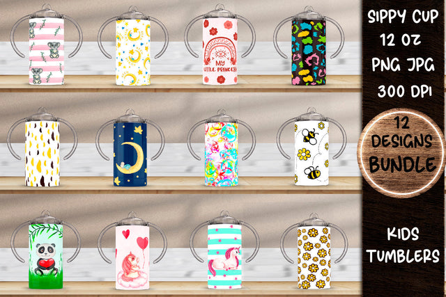 Sippy Cup Bundle Sublimation. 12 oz Sippy Kids Tumbler Wrap Sublimation Samaha Design 