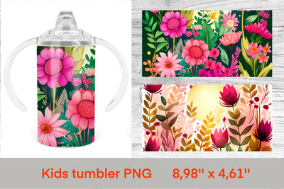 Sippy cup tumbler sublimation | Flower kids tumbler wrap Sublimation Svetana Studio 