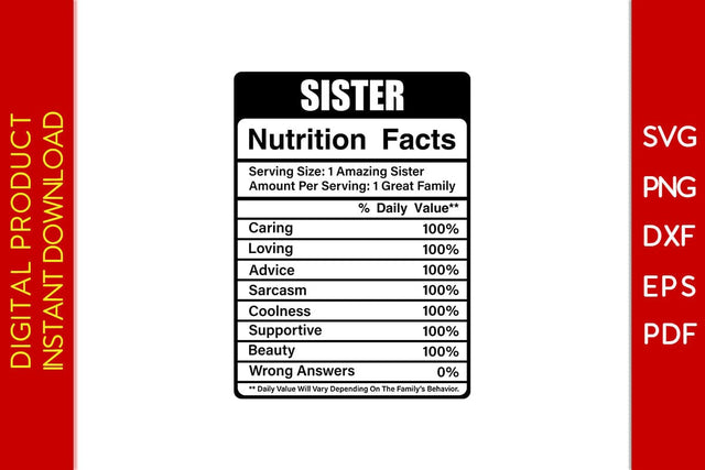 Sister Nutrition Facts SVG PNG PDF Cut File SVG Creativedesigntee 