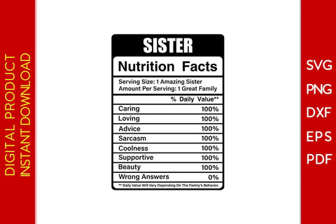 Sister Nutrition Facts SVG PNG PDF Cut File SVG Creativedesigntee 