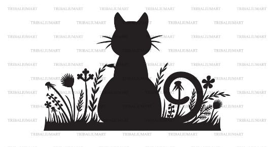 Sitting cat and grass SVG TribaliumArtSF 