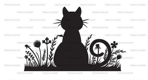 Sitting cat and grass SVG TribaliumArtSF 