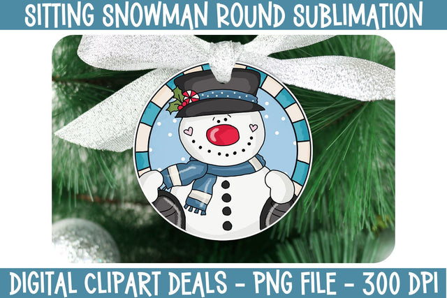 Sitting Snowman Round Sublimation Ornament Design - Christmas Ornament Design - Snowman Design for Sublimation Sublimation Digital Clipart Deals 
