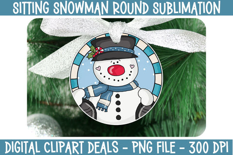Sitting Snowman Round Sublimation Ornament Design - Christmas Ornament Design - Snowman Design for Sublimation Sublimation Digital Clipart Deals 