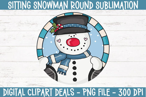 Sitting Snowman Round Sublimation Ornament Design - Christmas Ornament Design - Snowman Design for Sublimation Sublimation Digital Clipart Deals 