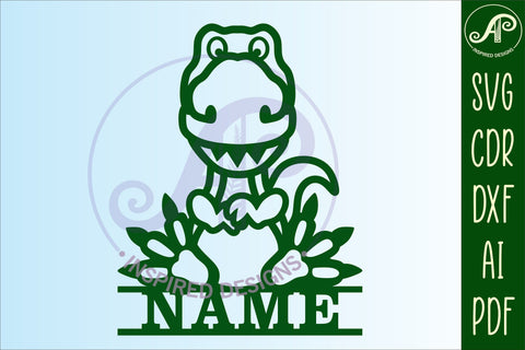 Sitting T Rex theme Name sign svg laser cut template SVG APInspireddesigns 