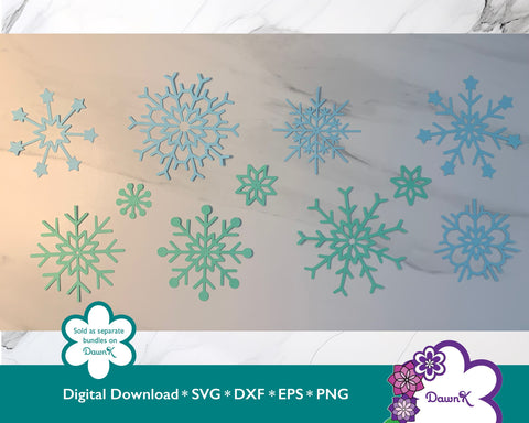 Six Snowflake Flower Stars Bundle SVG | Red Green Silver SVG DawnKDesigns 