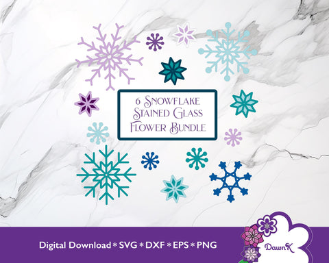 Six Snowflake Stained Glass Flower Bundle SVG SVG DawnKDesigns 