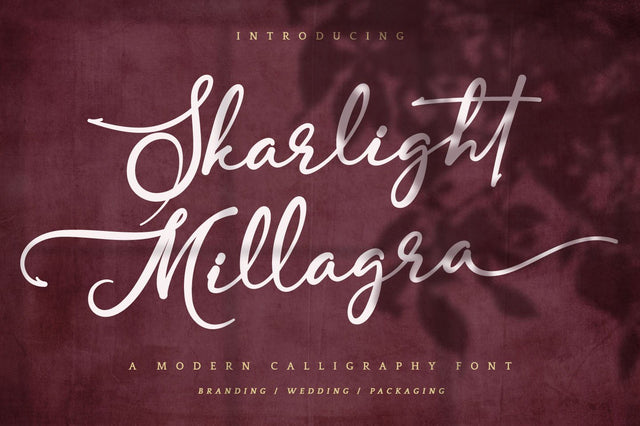 Skarlight Millagra Romantic Script Font Font Kotak Kuning Studio 