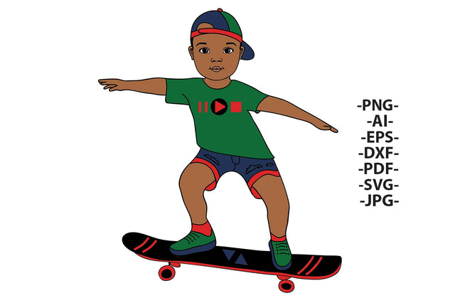 Skateboard Boy Svg, Cute Boy Svg, Black Boy Svg, African American Clipart, Sweet Afro Boy, Black History, Svg Cut Files SVG 1uniqueminute 
