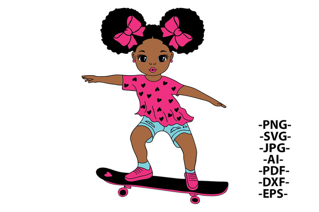 Skateboard Girl Svg, Cute Girl Svg, Black Girl Svg, African American Clipart, Sweety Afro Woman, Black History, Svg Cut Files SVG 1uniqueminute 