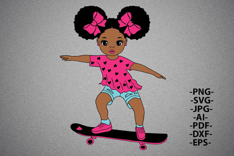 Skateboard Girl Svg, Cute Girl Svg, Black Girl Svg, African American Clipart, Sweety Afro Woman, Black History, Svg Cut Files SVG 1uniqueminute 