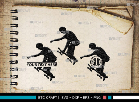 Skateboarding Monogram, Skateboarding Silhouette, Skate Boarding Svg, Skate Border Svg, Sports Svg, SB00127 SVG ETC Craft 