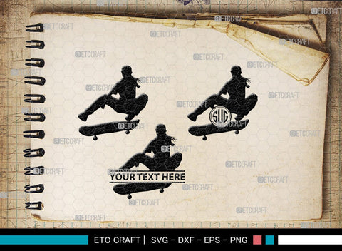 Skateboarding Monogram, Skateboarding Silhouette, Skate Boarding Svg, Skate Border Svg, Sports Svg, SB00127 SVG ETC Craft 
