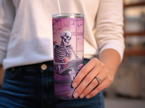 Skeleton bookworm Tumbler wrap Sublimation Luvleigh Digitals 