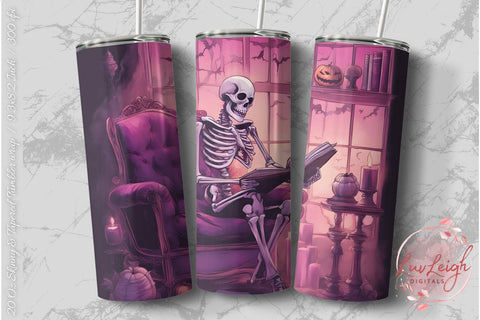 Skeleton bookworm Tumbler wrap Sublimation Luvleigh Digitals 