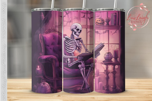 Skeleton bookworm Tumbler wrap Sublimation Luvleigh Digitals 