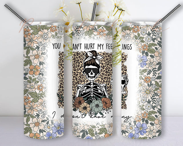 Skeleton Can't Hurt My Feelings 20oz Skinny Tumbler Png, Leopard Skeleton Tumbler Png, Coffee Leopard Floral Skeleton Tumbler, Digital Download Sublimation PixelChick 