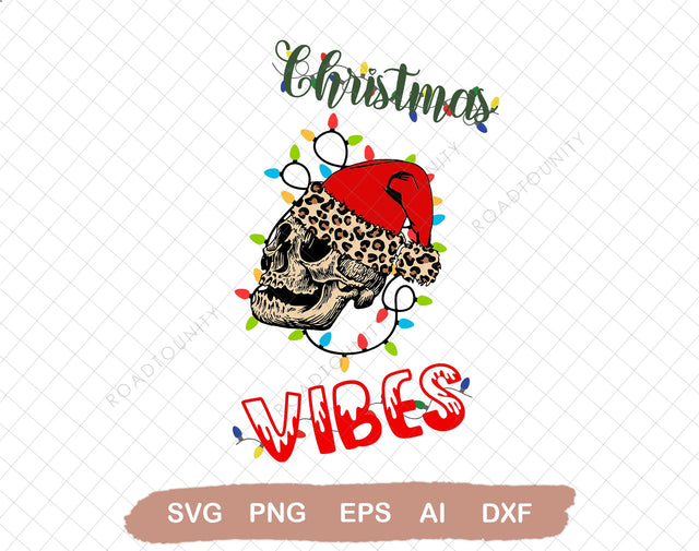 Skeleton Christmas Vibes Png, Skeleton with Christmas lights svg, Skull Santa hat, Digital Download SVG DiamondDesign 